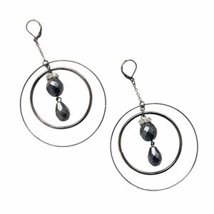 Bebe Gunmetal Silver Double Hoop Beaded Dangle Earrings